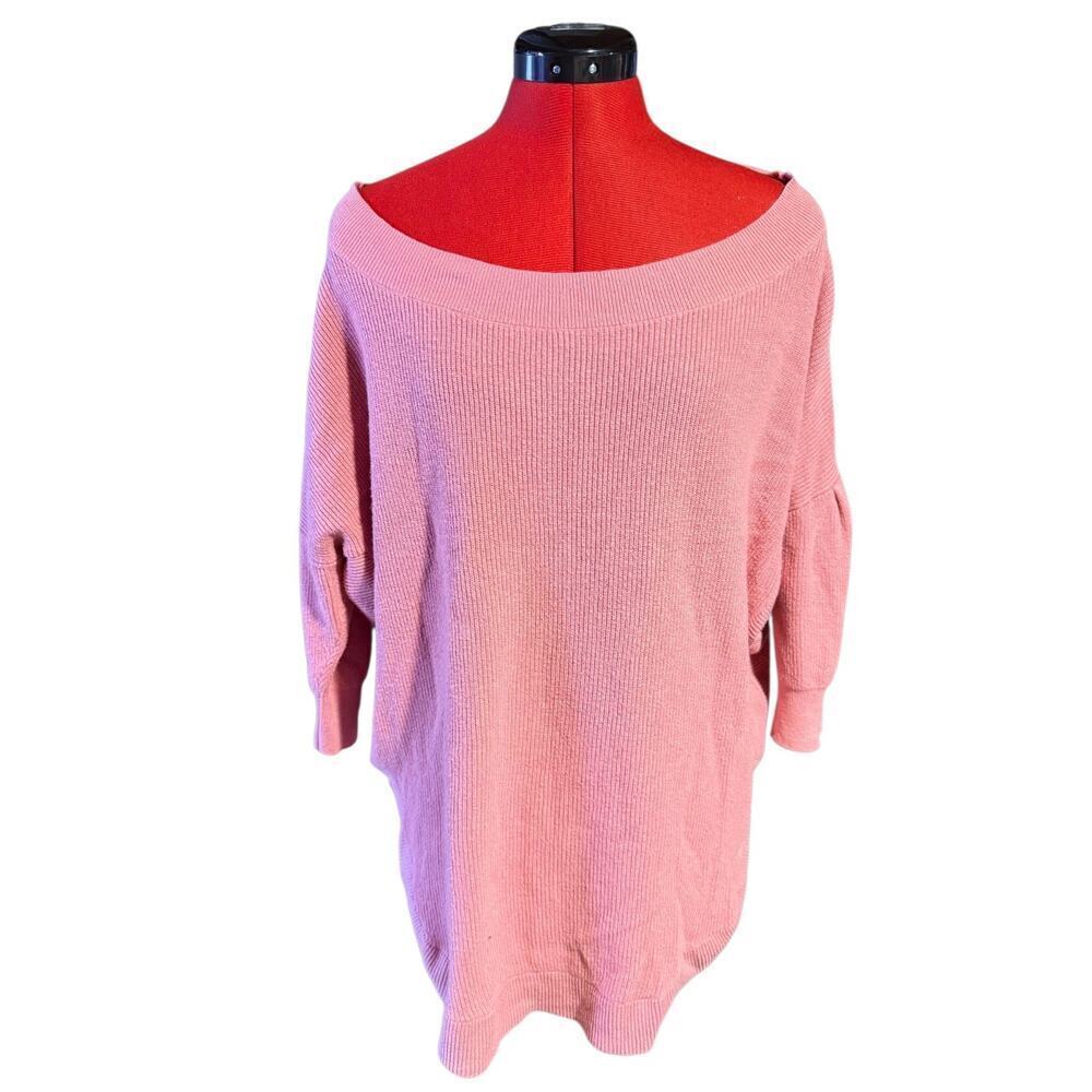 Express Womens Size M Pink Round Neck Solid 3/4 Sleeve Sweater Top Solid D691